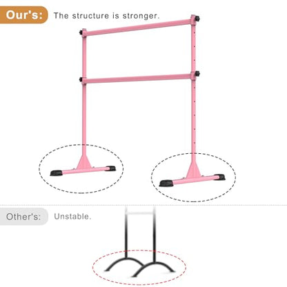 Freestanding Height Adjustable Ballet Barre - color: 4ft (Steel Crossbar, Pink)