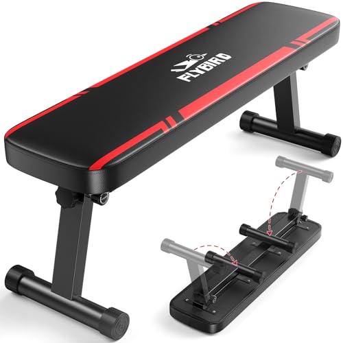 FLYBIRD Foldable Flat Weight Bench for Home Gym, 600/1000 lbs Capacity with Dual Locking for Strength Training, Easy Setup & Storage for Small Apartments, Lifting, Hip Thrust, Dumbbell Workout - color: B-Red-01