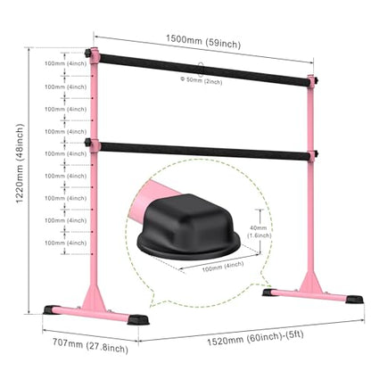 Dolibest Freestanding Ballet Bar, Height Adjustable Ballet Bar, Heavy Duty Dance Bar, with Non-Slip Rubber Pads, Enhanced Stability, Dance/Yoga/Fitness Stretching Bar, Ideal for Kids and Adults - color: Pink- 5ft Steel Cross Bar+ Black Cloth Cover