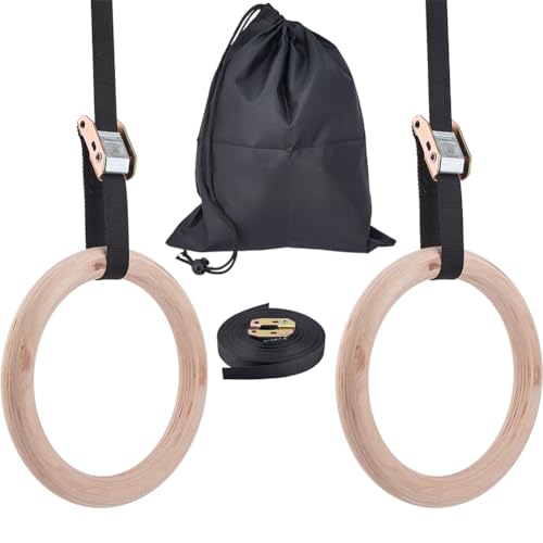 DICOSMETIC 1 Pair Gymnastic Rings Wooden Gym Rings with Adjustable Straps Full Body Workout Ring for Enhanced Strength Training Home Gym Calisthenics Travel Fitness