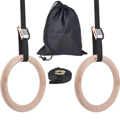 DICOSMETIC 1 Pair Gymnastic Rings Wooden Gym Rings with Adjustable Straps Full Body Workout Ring for Enhanced Strength Training Home Gym Calisthenics Travel Fitness
