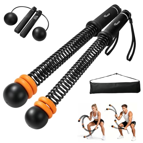 RYACO Ropeless Battle Ropes for Home Gym – Heavy Duty Portable Cordless Battle Ropes for HIIT,Strength& Low-Impact Aerobic Training for Men & Women,Equipped with Detachable Weight Rings, Counting Jump Ropes , Black