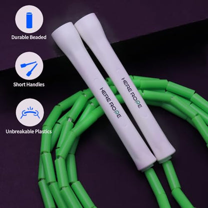 Adjustable Beaded Jump Rope For Adults, Kids, Hererope 10 ft Beaded Jump Rope With Unbreakable Handles & Shatterproof Beads for Enhanced Fitness Training - color: Green