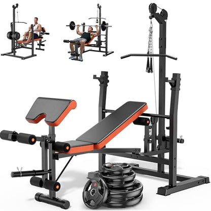 XDDIAS Weight Bench Set, 9 in 1 Olympic Weight Bench with LAT Pulldown and Rowing, 900LBS Bench Press Set with Leg Extension and Preacher Pad, Flat Incline Bench for Weight Lifting Full-Body Workout - color: Bench+160LBS plates