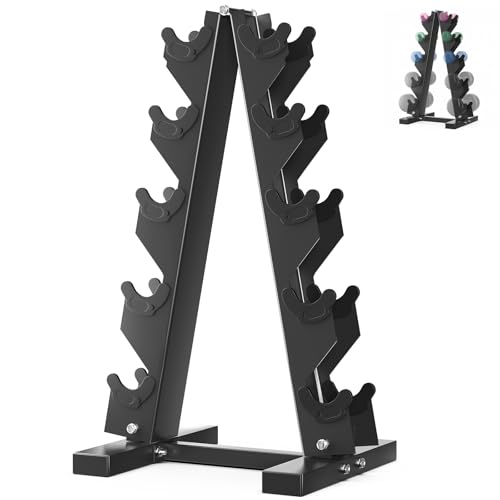 Papababe Dumbbell Stand, A-Frame Weight Storage Rack for Dumbbells, Barbell Holder, Heavy Duty Dumbbells Storage with T Bar Row Attachment for Home Gym (Dumbbell Rack Stand Only) - style: 5 Tier-300LBS Capacity