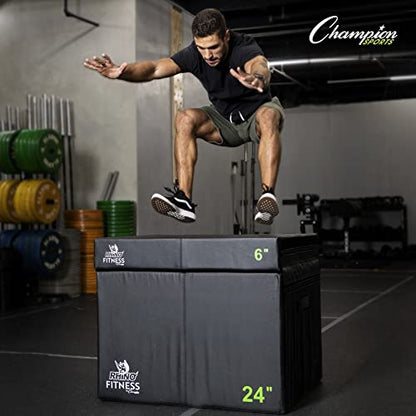 Champion Sports Foam Plyometric Box Set with 6", 12", and 18" Included - Durable Jump Boxes for Training with Handles, Hook and Loop Flaps - Stackable Cross Traning Plyo Box, Jumps for Gym