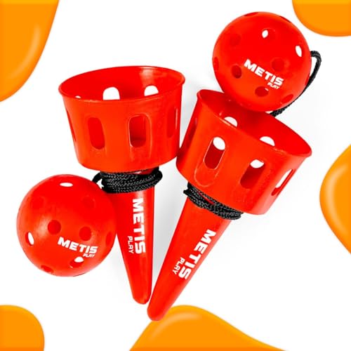 METIS Play Cup and Ball Game [1 or 4 Pcs] – Develop Hand Eye Coordination | 4 Vibrant Color Options – Ideal for All Ages (Red, Pack of 1) - color: Red, size: Pack of 1