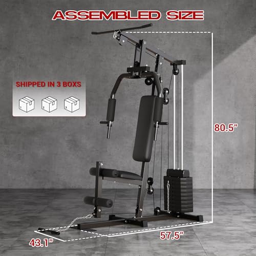 Gym Machine System, Multifunctional Weight Machine, Full Body Workout Station Exercise Equipment with 100LBS Weight Stack, All in One Home Gym with Pulley System for Strength Training