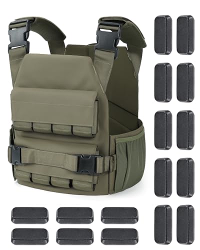 Blue Quartz 40 lb Weighted Vest for Men - Adjustable 0-40 lb with 16 Iron Weight, Heavy-Duty for Strength Training, Running and Walking - Weighted Vest with Removable Weights - color: Green