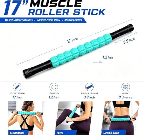 Muscle Roller Stick - A Full-Body Massage Roller that Can Relieve Muscle Soreness, Cramps and Tension After Exercise. It is a Handheld Physical Therapy and Recovery Tool（Black and Green） - color: Green