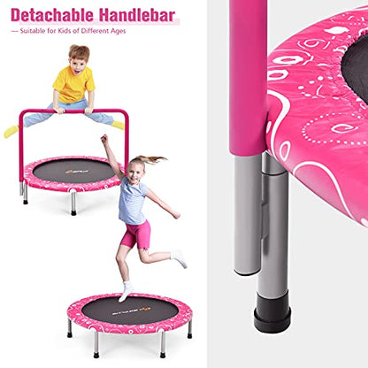 Goplus 36” Foldable Mini Trampoline for Kids, Toddler Trampoline with Full Covered Handle and Safety Pad, Portable Fitness Rebounder for Indoor Outdoor, Max Load 330 LBS