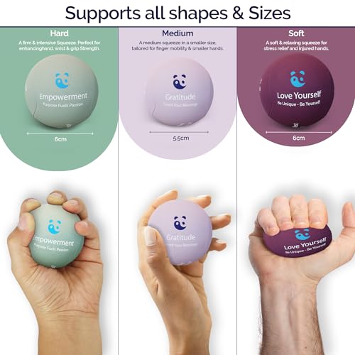 Mind & Body Stress Balls for Adults - Multi-Density Squeeze Balls for Hand Therapy & Grip Strengthening - Stress & Anxiety Relief - Choose 3-Ball (Soft, Medium & Hard) or 2-Ball (Soft & Hard) Sets