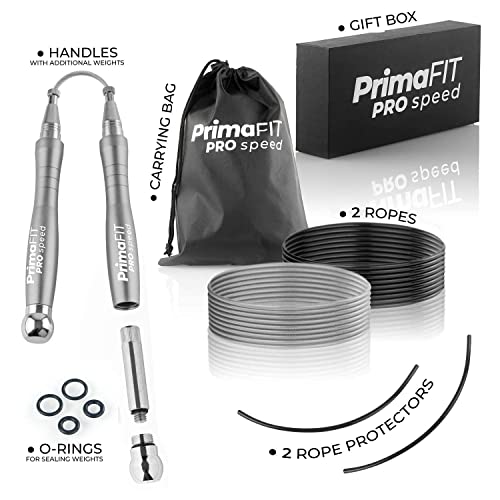 Jump Rope Pro Speed Skipping Rope Adjustable Adult Jumping Rope Weighted Aluminium Handles for Double Dutch Boxing Workout Crossfit Exercise Fitness Spare Cable Weights Protectors Carry Bag