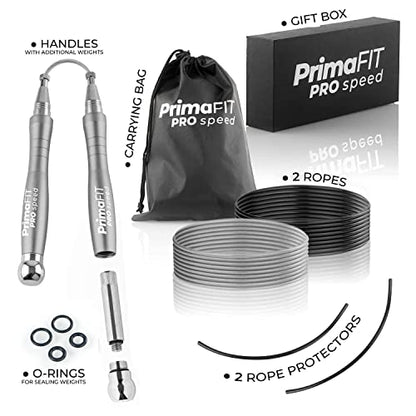 Jump Rope Pro Speed Skipping Rope Adjustable Adult Jumping Rope Weighted Aluminium Handles for Double Dutch Boxing Workout Crossfit Exercise Fitness Spare Cable Weights Protectors Carry Bag