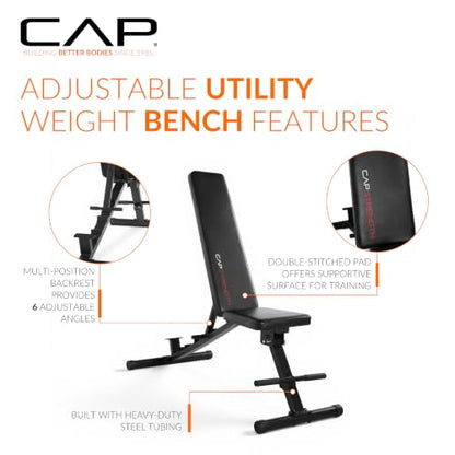 CAP Barbell Multi-Purpose Adjustable Utility Strength Training Weight Bench | Multiple Options - style: ECONOMY
