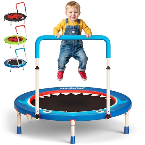 Premium 3FT Foldable Toddler Trampoline for Kids Ages 3-6, 36 Inch ASTM Certified Mini Trampoline with Adjustable Handle, 100 lbs Capacity, Quiet Elastic Bands, Safe for Indoor Outdoor Use - style: Shark