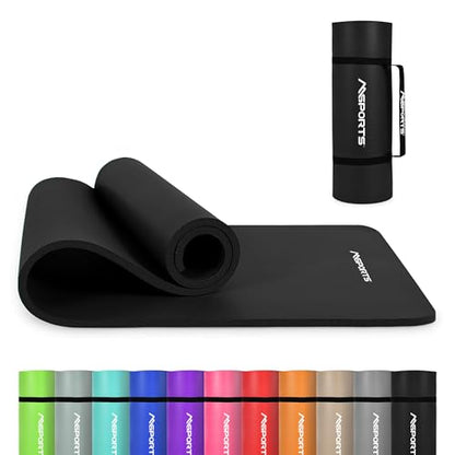 MSPORTS Yoga Mat Premium Non Slip Thick – Extra Comfortable Exercise Mat for Home Workouts, Pilates, Stretching & Gym – Cushioned NBR Foam, Gym Mat with Strap, for Women & Men