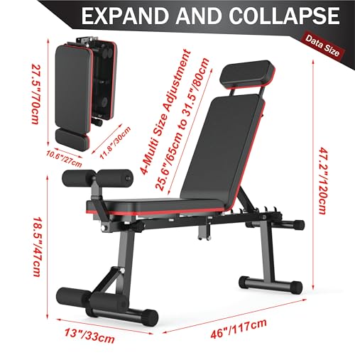 Adjustable Weight Bench, Foldable, Incline/Decline/Flat, Full Body Workout, Extended Head Design, 660 lbs/300 kgs Capacity