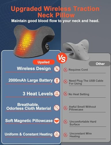 Wireless Heated Neck Stretcher for Pain Relief, Portable Cordless Neck Shoulder Cervical Traction Device with Graphene Heating Pad No Smell Magnetic Therapy Case Relaxer for Spine Alignme