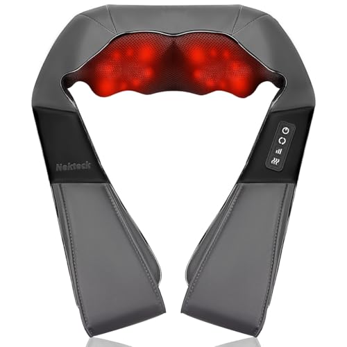 Nekteck Shiatsu Neck Massager with Heat for Pain Relief, Gray, NOT Cordless - color: Gray