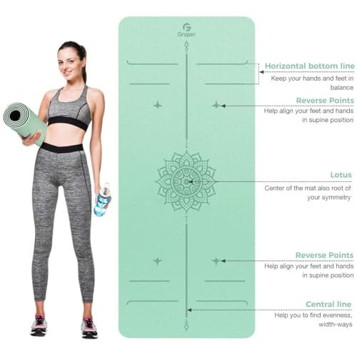 Gruper Yoga Mat Non Slip TPE Extra Wide Yoga Mat with Alignment Mark, 72"L x 32"W x 0.32"/0.24"Th (183cm x 80cm x 8mm/6mm), Anti-Tear Exercise Mat with Carrying Strap and Bag, Workout Mats for Yoga, Pilates