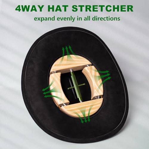 4 Way Hat Stretcher, Hat Stretcher for Fitted Hats, Heavy Duty Hats Shaper Extender w. Lever Wrench for Men All Kind of Caps - color: Green Upgraded_4way