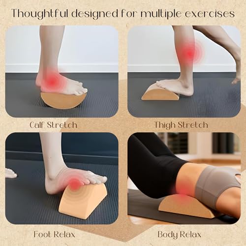 HiSnug Cork Calf Stretcher Foot Rocker - Half Moon Yoga Block for Plantar Fasciitis, Recovery Ankle Stretcher Balance Blocks Leg Muscle Strength Traning Sports Workout Equipment, Anti-Slip