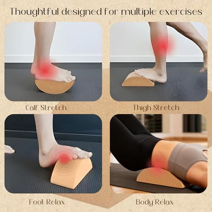 HiSnug Cork Calf Stretcher Foot Rocker - Half Moon Yoga Block for Plantar Fasciitis, Recovery Ankle Stretcher Balance Blocks Leg Muscle Strength Traning Sports Workout Equipment, Anti-Slip