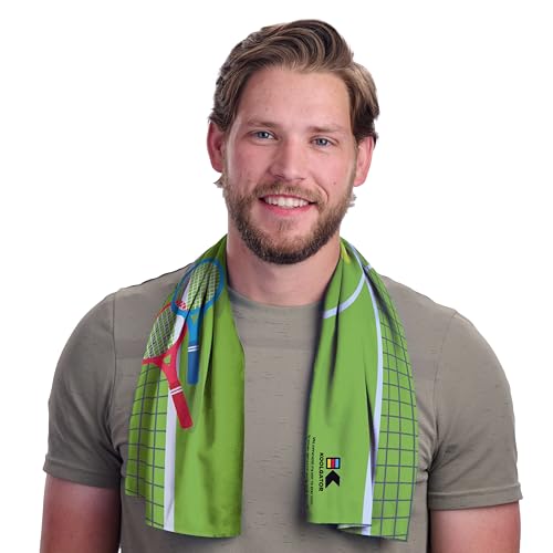 Dual Purpose Cooling Towel – UPF 30 Sun Protection, Chemical-Free Evaporative Cooling for Hot Weather, Sports, Workouts & Outdoor Activities - color: Tennis Court