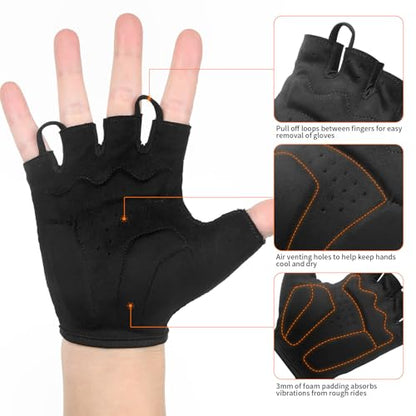 Cycling Gloves for Men Women Padded Mountain Bike Gloves Lightweight Half Finger Gloves Anti-Slip Shock-Absorbing for MTB Road Biking Fitness