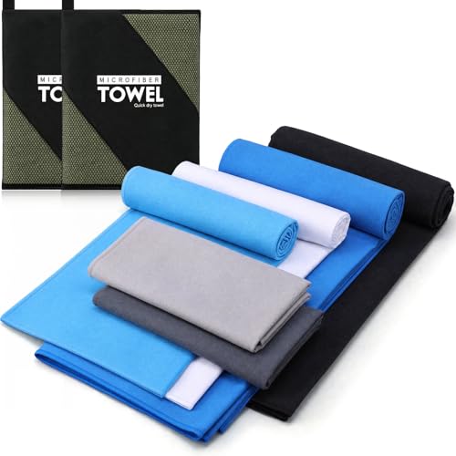 6 Pcs Quick Dry Camping Towel Set 3 Sizes Microfiber Travel Towel with 2 Mesh Bags, Lightweight Ultra Absorbent Gym Beach Towels for Swimming, Hiking, Yoga, Backpacking, 6 Colors(Neutral)
