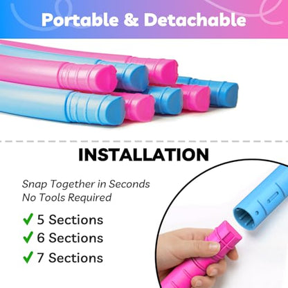 Liberry Kids Exercise Hoop, Detachable Fitness Rings for Workout, Adjustable Plastic Hoop for Home, Gym, Dance, Sport Toy Gift in Blue, Pink - size: 2 pack-12 pieces