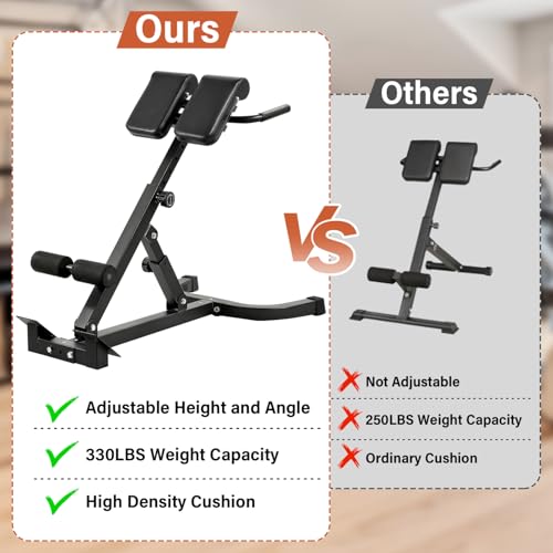Roman Chair, Back Extension Bench Machine, Angle & Height Duals Adjustable Hyperextension Bench, 330 Lbs Weight Capacity, Back Exercise Equipment, Foldable For Home Gym, Men Women, Full Body