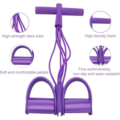 Pedal Resistance Band with Handle, Up to 50lbs 6-Tube Multifunction Pedal Resistance Band for Home Workout, Natural Rubber Foot Pedal Resistance Band with Storage Bag