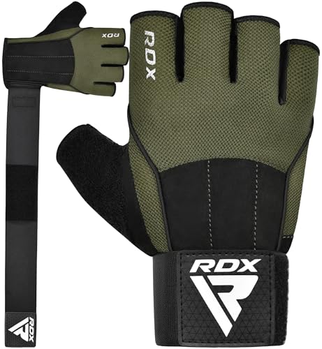 RDX Workout Gloves, 15-Inch Long Support Strap Anti Slip Palm Protection with 3 Wrist Alignment Plates, Powerlifting Deadlifting Bodybuilding Gym Fitness, Weight Lifting Exercise Training, Men Women - color: Army Green, size: X-Large