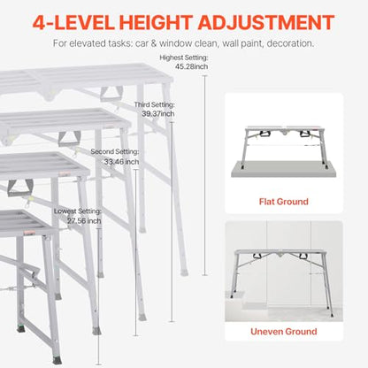 VEVOR Work Platform, 55"x 15" Portable Scaffolding Platform, Folding Steel Step Ladder Adjustable Height 27.5”-45.3”, 800 lbs Load Capacity, Non-Slip Drywall Painting Stool for Cleaning &Washing - size: 55"x 15"