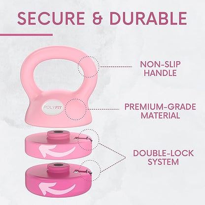 Polyfit Adjustable Kettlebell | 5 lb - 12 lb | Kettlebells Weights Set for Home Gym | Kettle Bell Sets for Women at Home - color: PINK