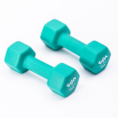JFIT Dumbbell Pairs or Sets – Neoprene & Vinyl Coated Hand Weights for Home Gym, Strength Training, Aerobics, Cardio Exercise and Fitness - size: 12 lbs (Pair), style: Dumbbell Pair