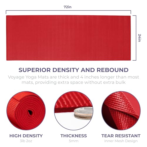 Voyage Yoga Mat, 10 Pack, 72" x 24" Professional Studio and Gym Bulk Yoga Mats, 5mm Thick, Durable, Anti-Tear, Non Slip Fitness and Exercise Mats - color: Red
