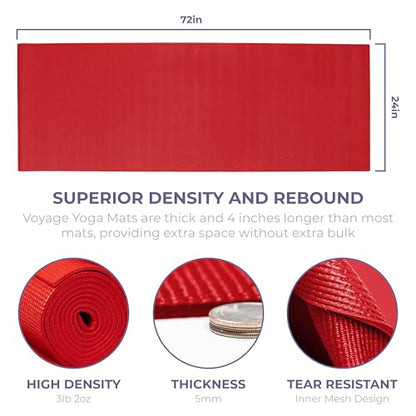 Voyage Yoga Mat, 10 Pack, 72" x 24" Professional Studio and Gym Bulk Yoga Mats, 5mm Thick, Durable, Anti-Tear, Non Slip Fitness and Exercise Mats - color: Red