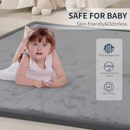 ACOMOPACK Baby Play Mat for Floor 1.3" Thick Memory Foam Play Mat 79"×157" Tummy Time Crawling with Non-slip Bottom for Living Room,Nursery,Soft Velvet Playpen Mats for Kids,Infants（Dark Grey）