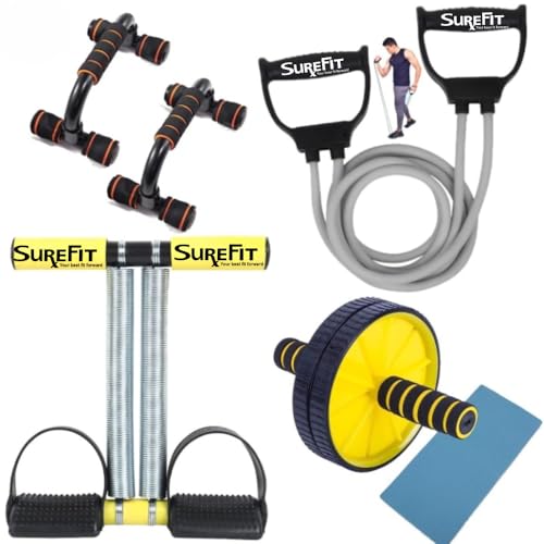 SUREFIT Double Spring Tummy Trimmer with Resistance Tube - Heavy Duty Full Body Workout Abdominal Exerciser-Standard Size - color: EXERCISE-KIT