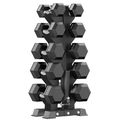PAPABABE Hex Dumbbell Set with Rack, 85-560lb Rubber Encased Dumbbell Free Weights Dumbbells Set with Storage Rack, Hand Weights Set for Strength Training - style: 420lb(25, 35, 45, 50, 55lb)x2 & T-Bar Rack