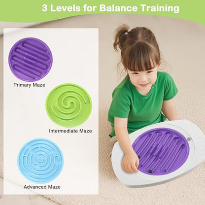 Balance Board with Maze for Kids, Labyrinth Wobble Board Rocking Seesaw Sensory Training with 2 Balls & 2 Replacement Labyrinth Disks, Non-Slip Pedals Indoor Outdoor for Boys Girls - size: Large