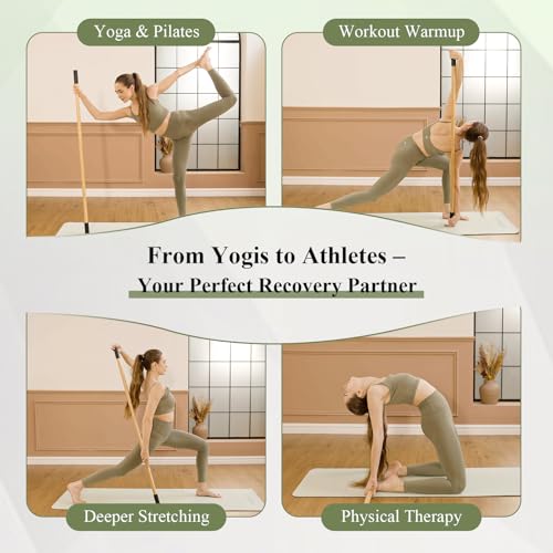 Yoga Stick for Stretching, 5ft Exercise Stick for Mobility & Flexibility, Bamboo Stretch Bar and Posture Pole with Non-Slip Grip - Includes Free Video Guide - color: Natural Bamboo