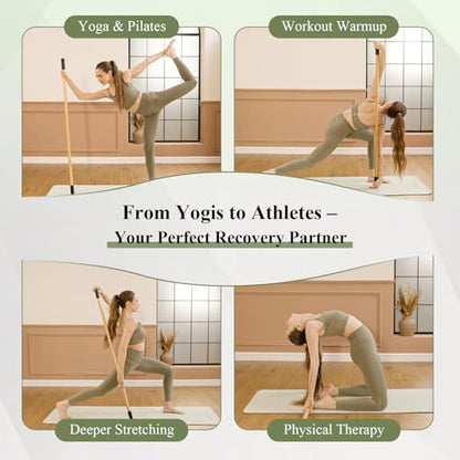 Yoga Stick for Stretching, 5ft Exercise Stick for Mobility & Flexibility, Bamboo Stretch Bar and Posture Pole with Non-Slip Grip - Includes Free Video Guide - color: Natural Bamboo