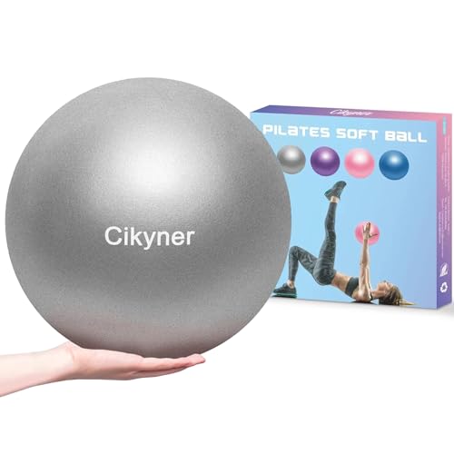 Cikyner Soft Pilates Ball, Small Exercise Ball 9 Inch Mini Gym Ball with Inflatable Straw, Suitable for Pilates, Yoga, Full Body Training, Physical Therapy and Balance improving at Home, Gym & Office - color: Gray