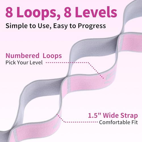Stretch Strap, Yoga Stretching Band, Elastic Stretching Strap, Yoga Stretch Strap with 8 Loops, for Effective Stretching - color: Pink