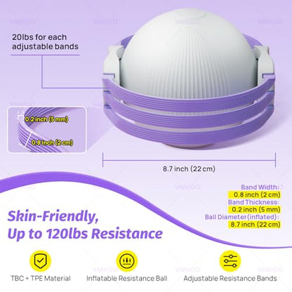 Thigh Trainer with Inflatable Resistance Ball, Adjustable 120 LB Inner & Outer Thigh Exerciser, Kegel Pelvic Floor & Hip Trainer for Women, Home Leg Equipment Compact Resistance Bands Fitness - color: Violet