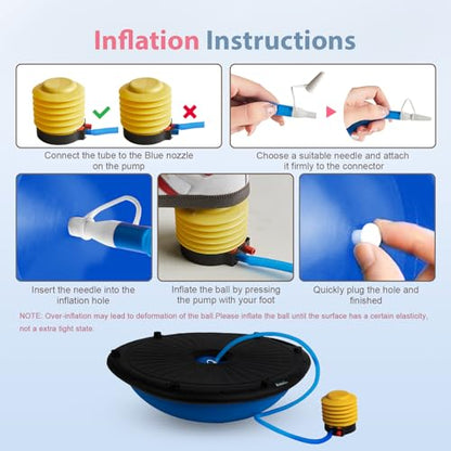 kisnbld Half Balance Ball Trainer, Inflatable 19/23 Inch Half Exercise Ball with Resistance Bands and Pilates Ball, Non-Slip 660lbs Capacity Yoga Ball for Home Gym Full Body Workouts